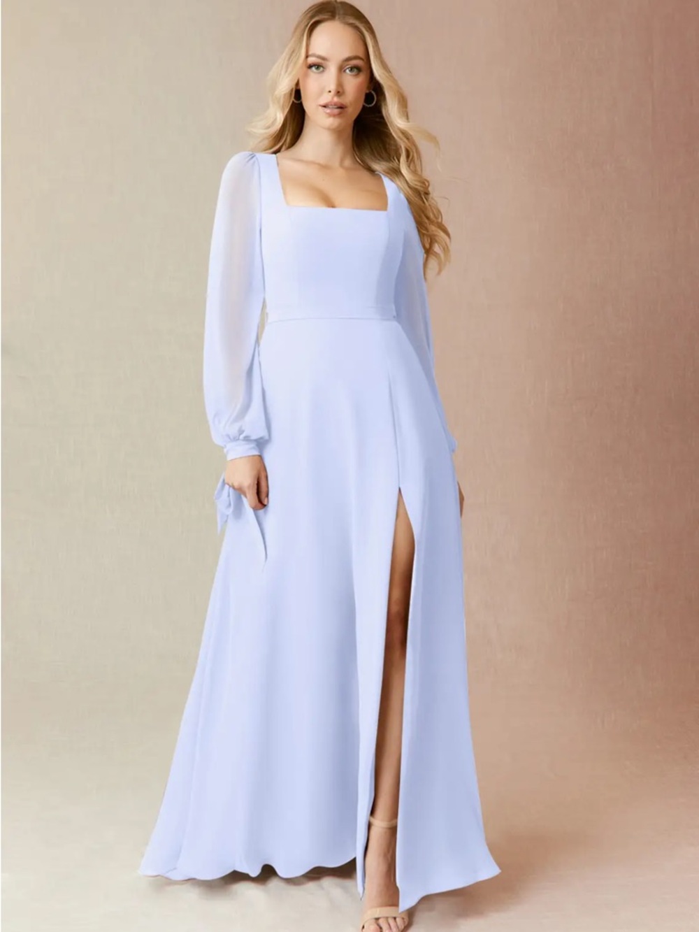 Azazie Dusty Lavender Long Sleeve Slit Dress